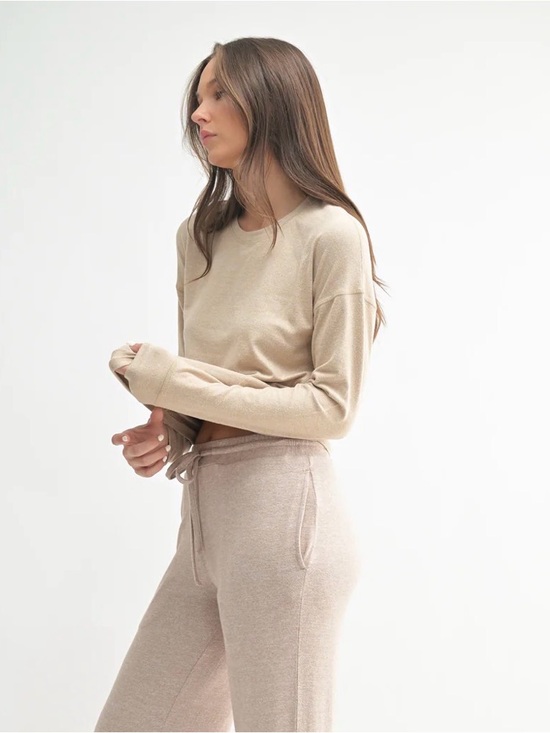Mono B Tops - Mono B Heathered Taupe Crewneck Knit Top